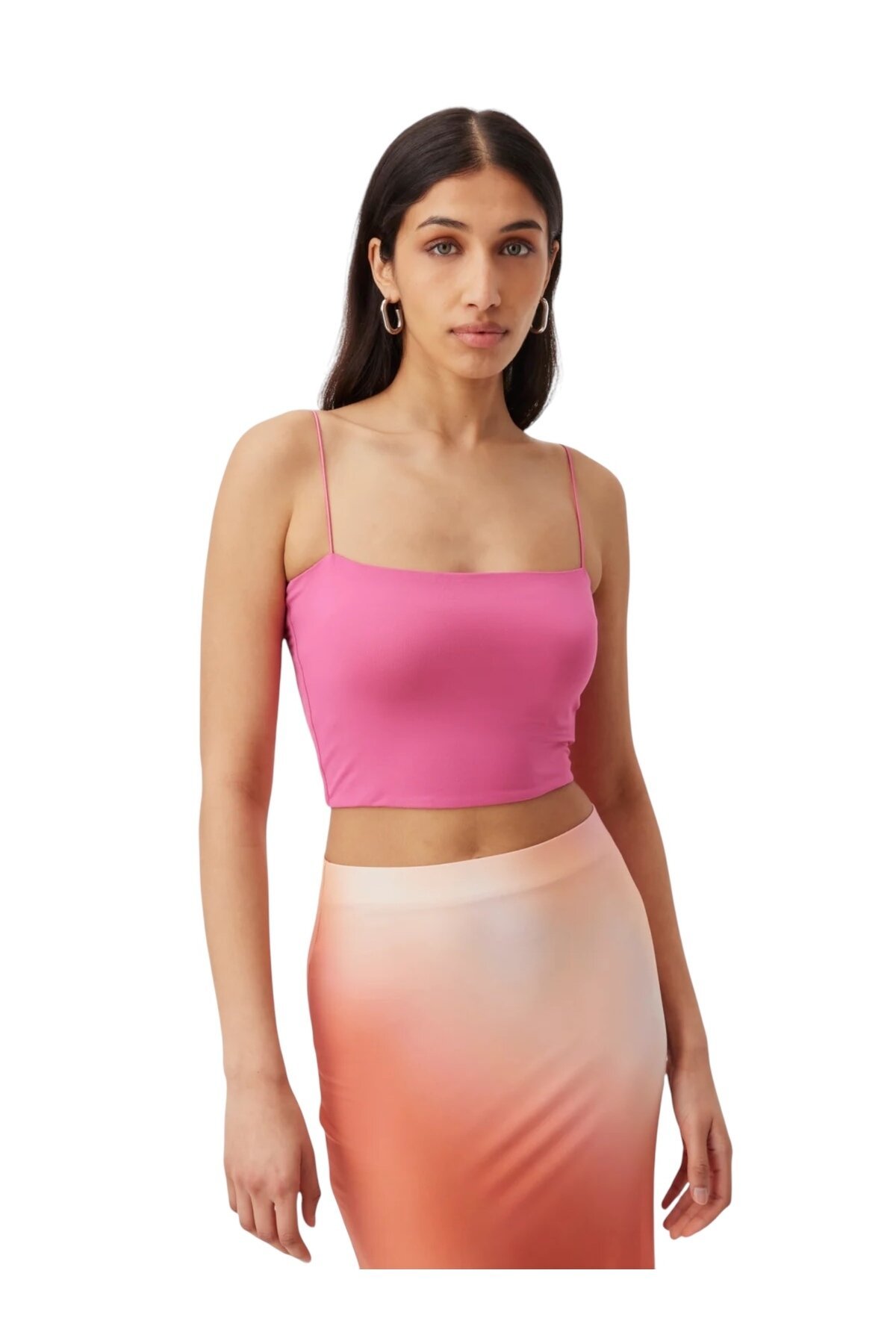 Kadın Askılı Şık Crop Top Kare Yaka Bluz