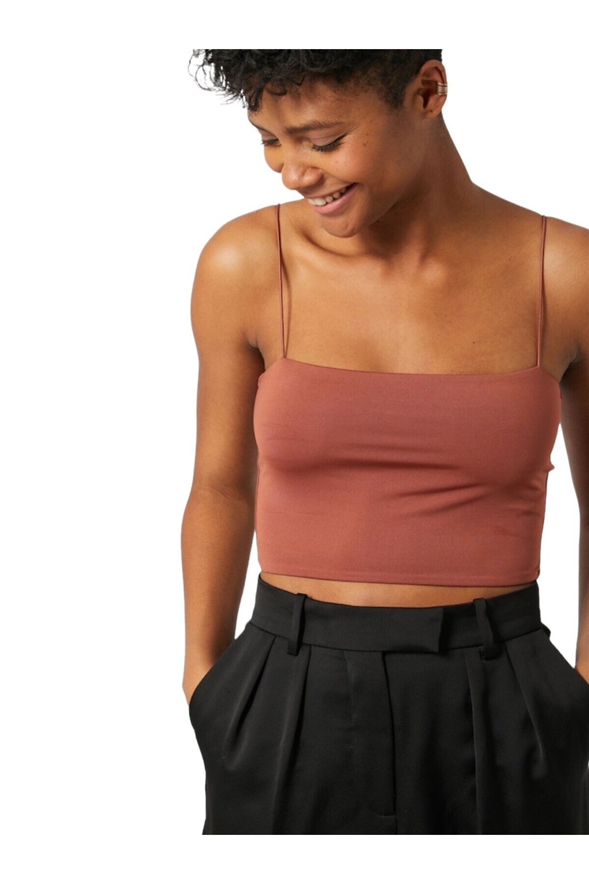 Kadın Askılı Şık Croptop Bluz