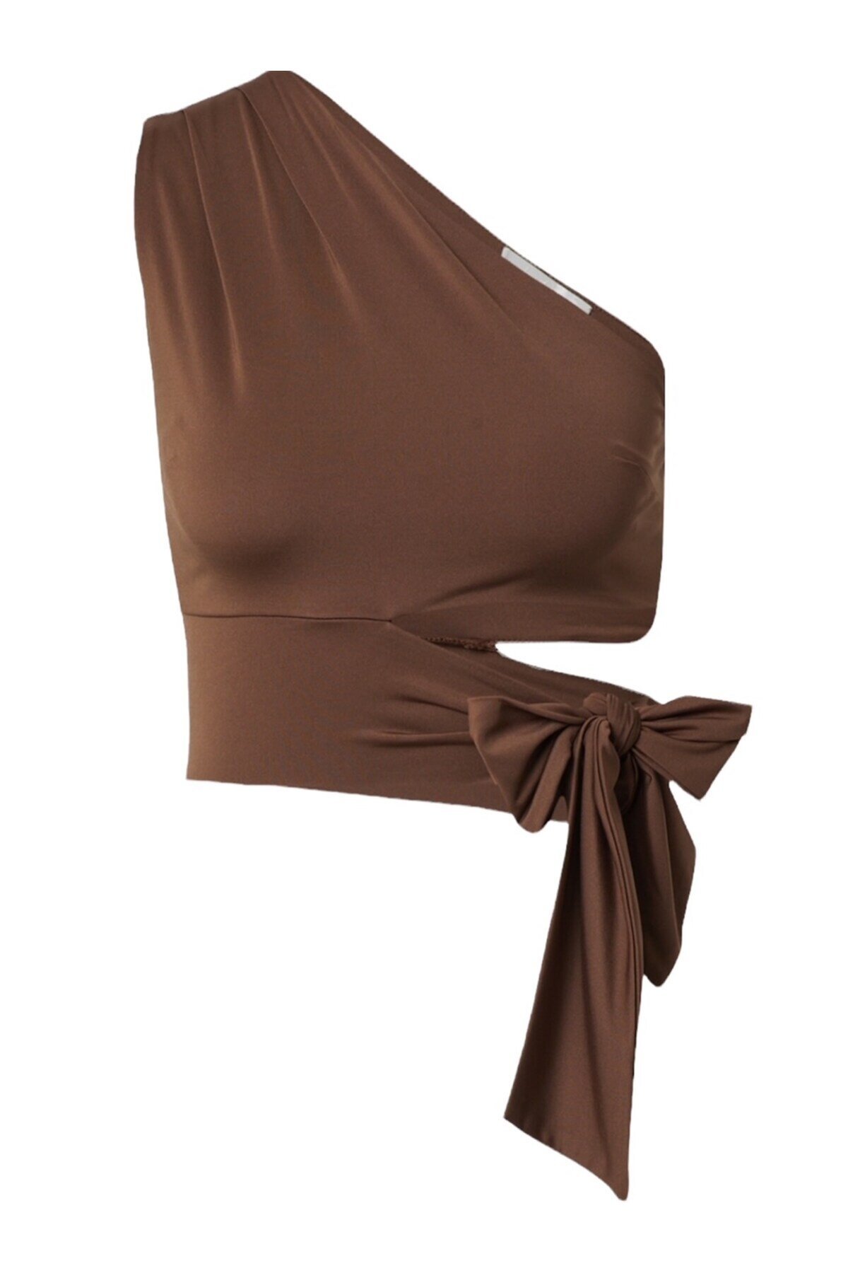 Kadın Belden Bağlama Detay Tek Kol Omzu Açık Spor Şık Rahat Kalıp Croptop Bluz