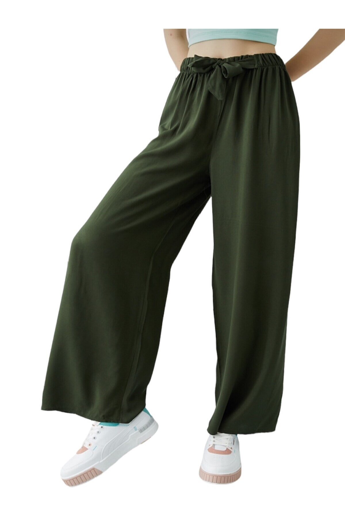 Kadın Beli Lastikli Rahat Haki Salaş Pantolon