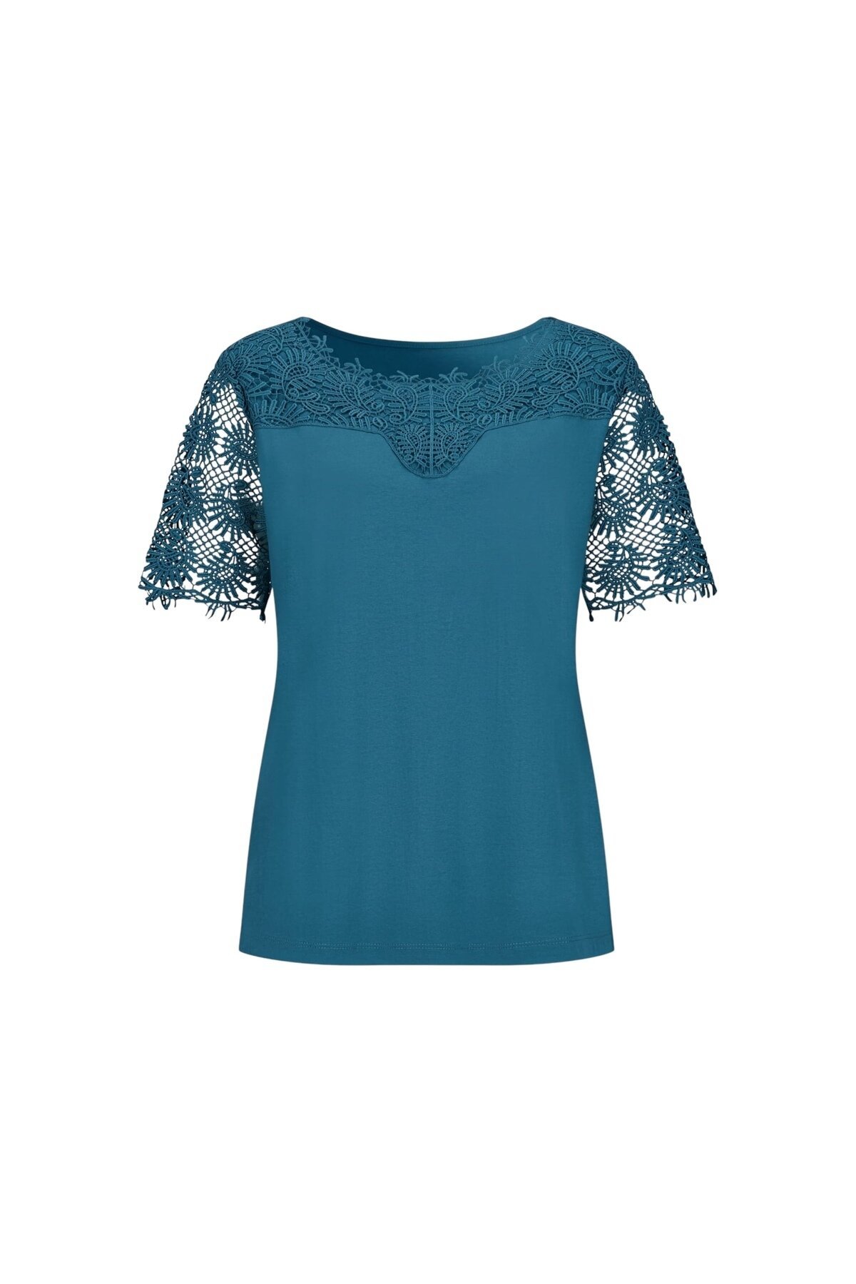 Kadın Bisiklet Yaka Dantel Yarım Kol Spor Şık Büyük Beden Curve Pamuk Bluz