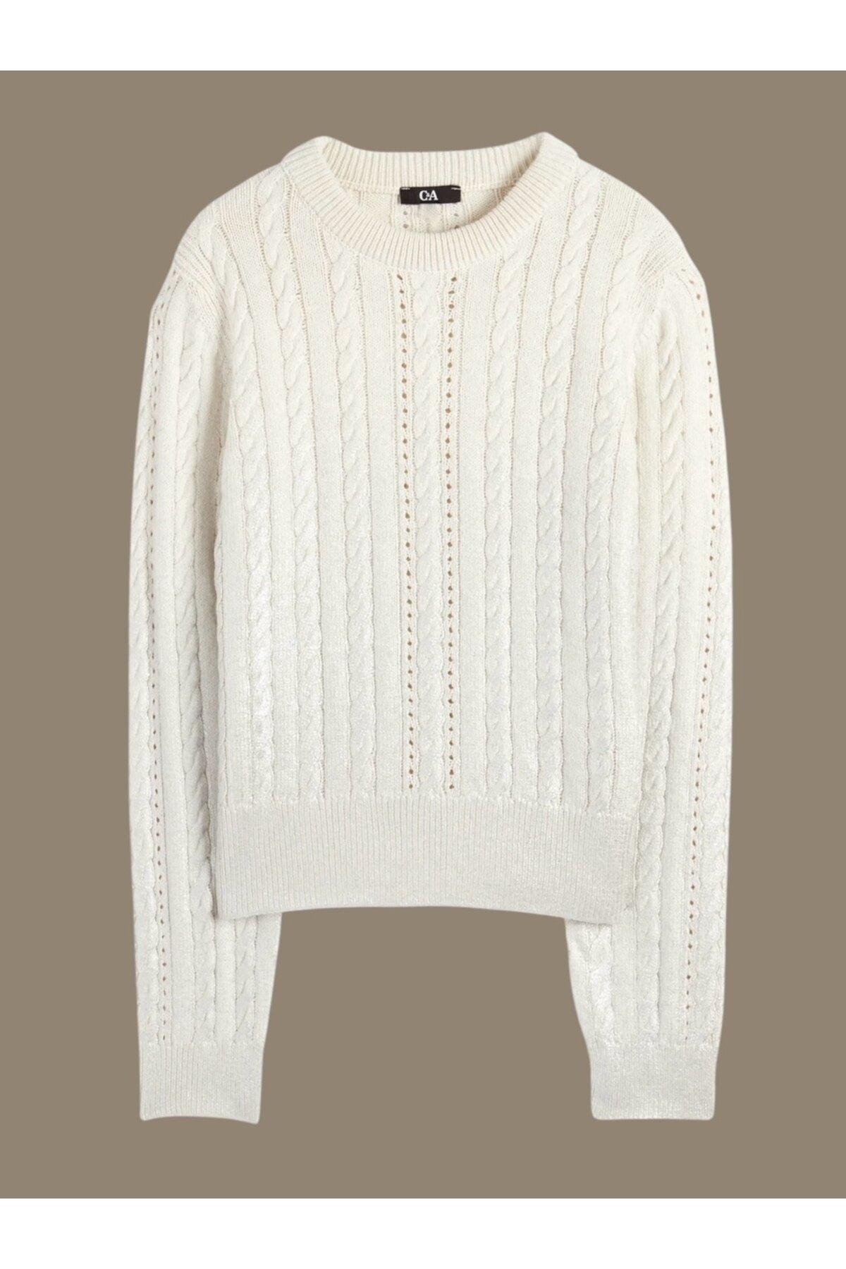 Kadın Bisiklet Yaka Dokulu Ekru Rengi Spor Şık Triko