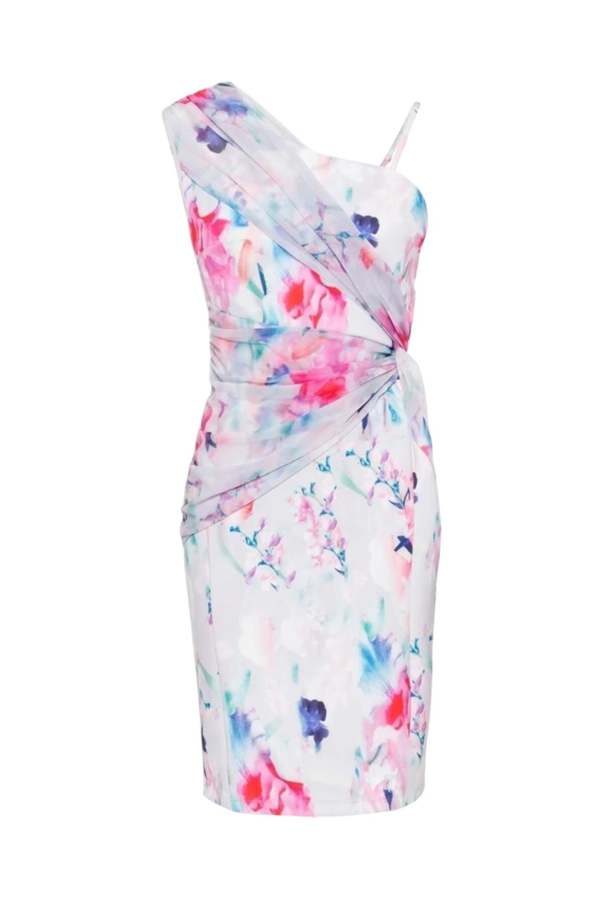 Kadın Tek Omuz Batık Desenli Asimetrik Kesim Tasarım Şık Gece Abiye Elbise