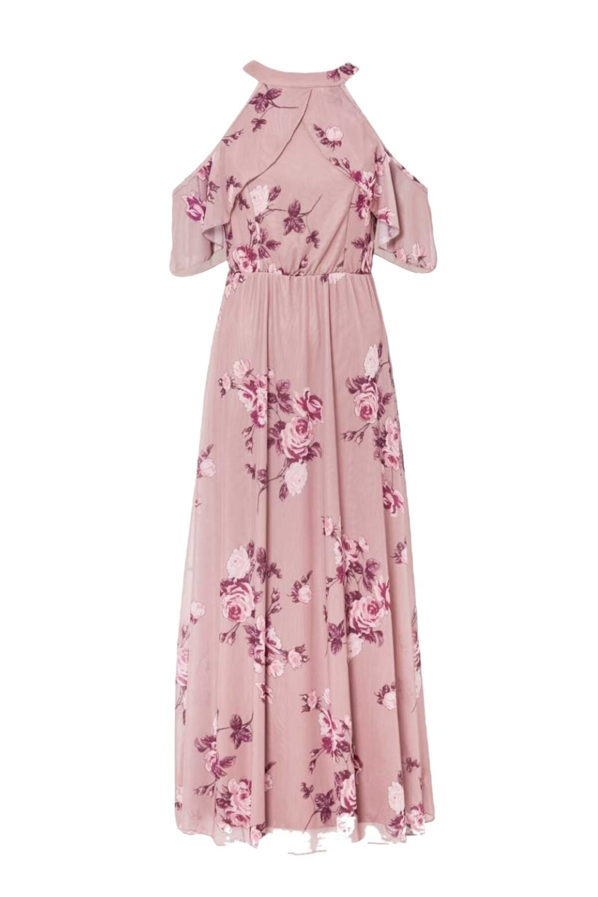 Kadın Tül Detaylı Omzu Açık Şık Rahat Kalıp Büyük Beden Curve Abiye Elbise