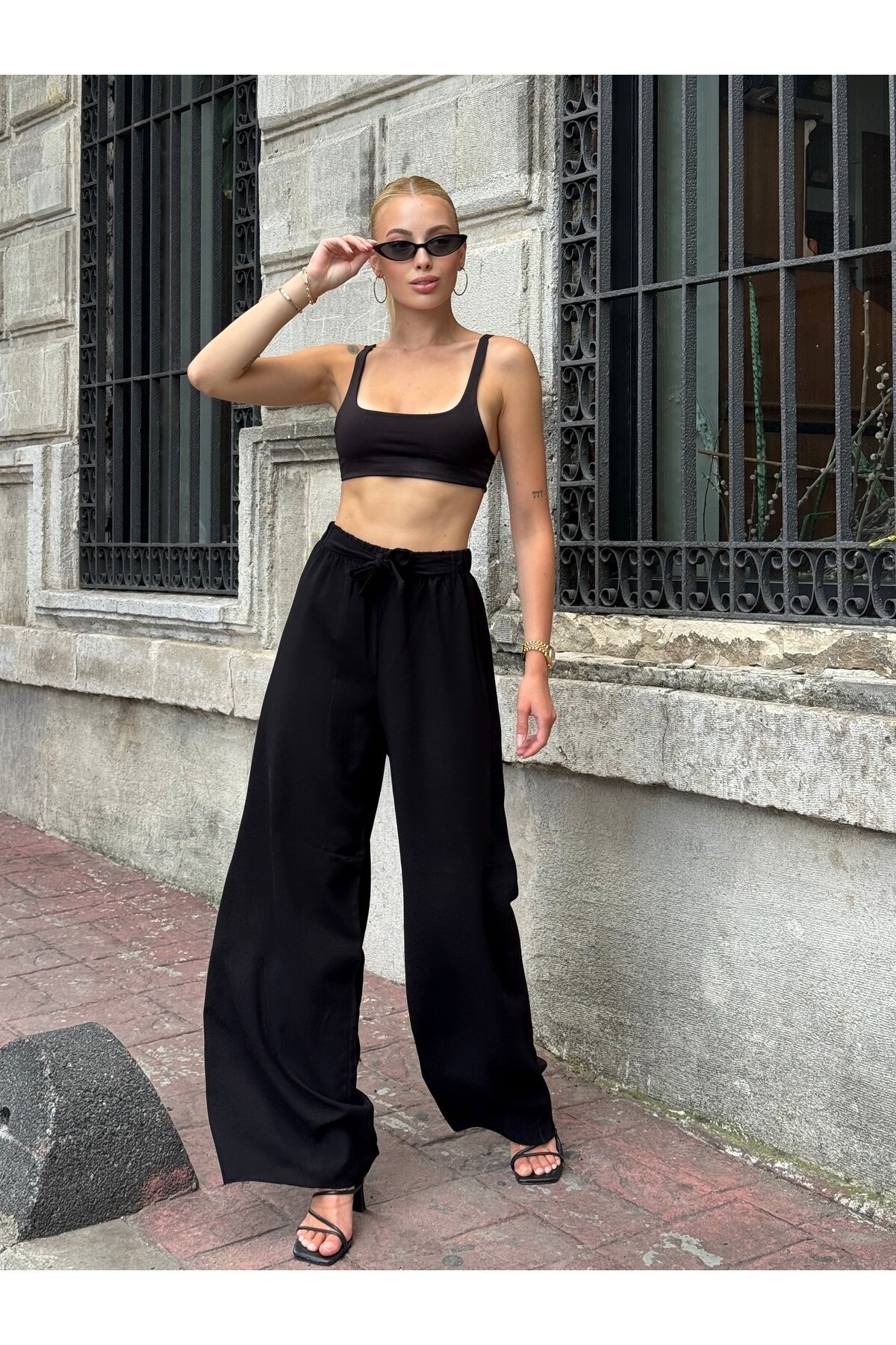 Kadın Yüksek Bel Kuşaklı %100 Viscose Pamuk Geniş Paça Şık Casual Büyük Beden Curve Pantolon