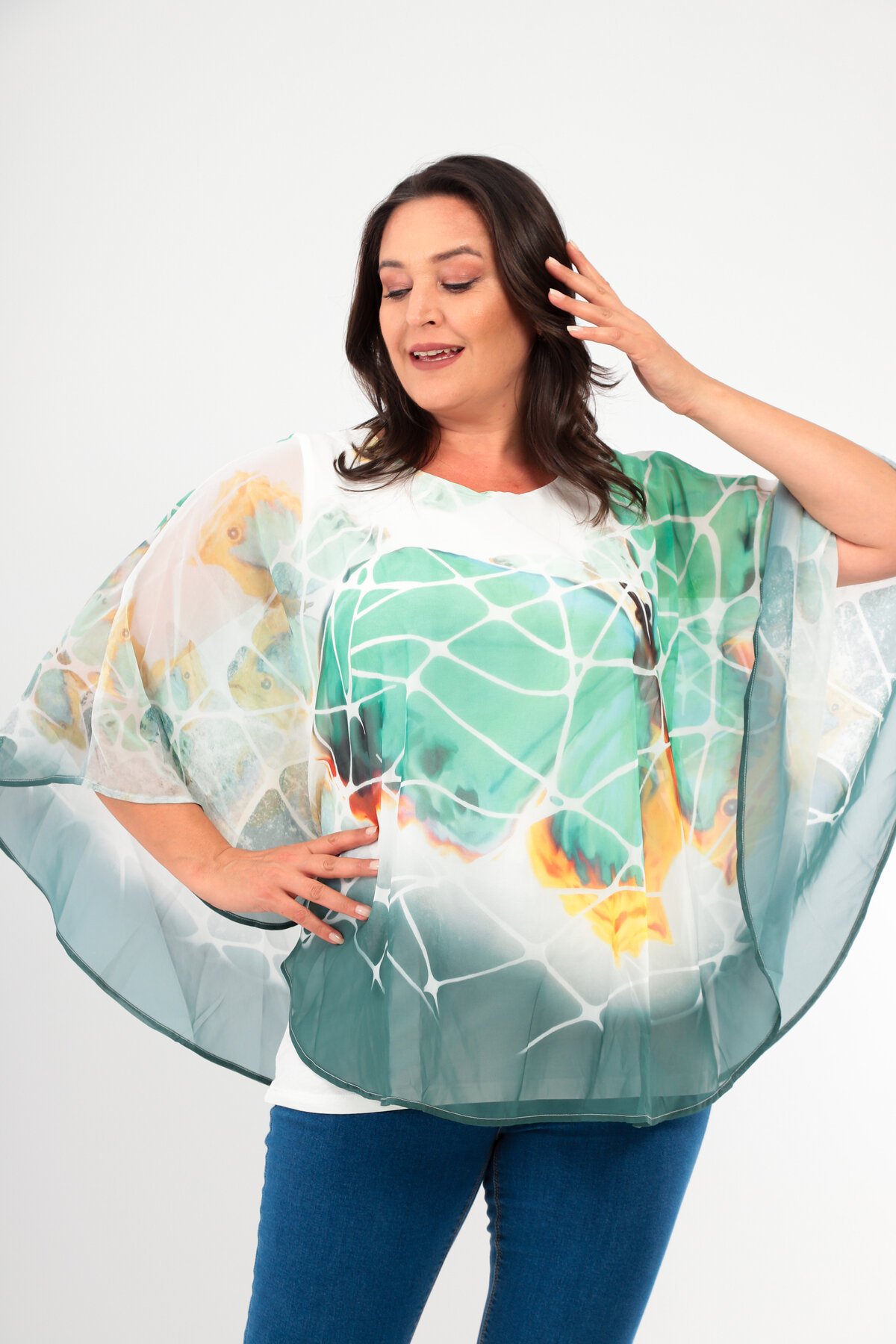 Kadın  Asimetrik Kesim Şifon Curve Büyük Beden Viskon Spor Şık Bluz