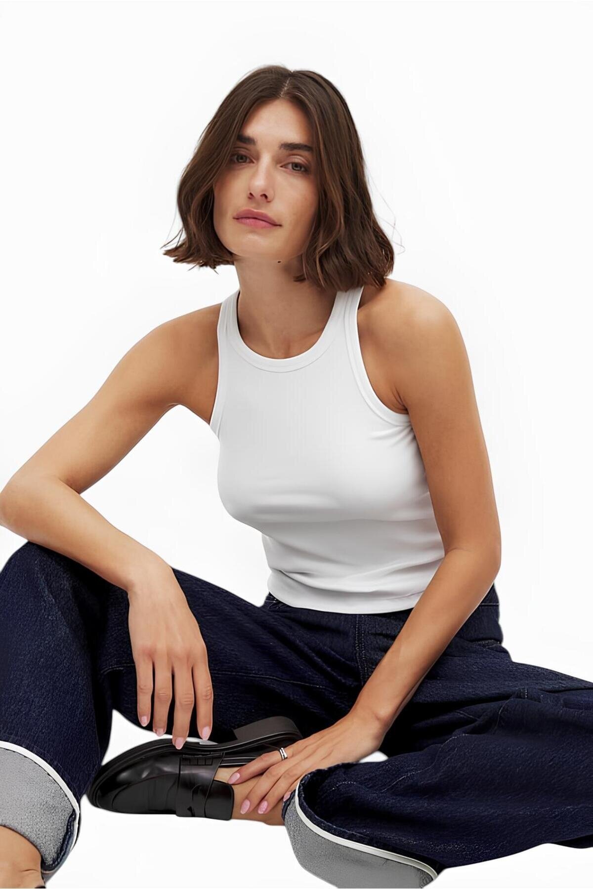 Kadın Askılı Kaşkorse Günlük Pamuk Bluz