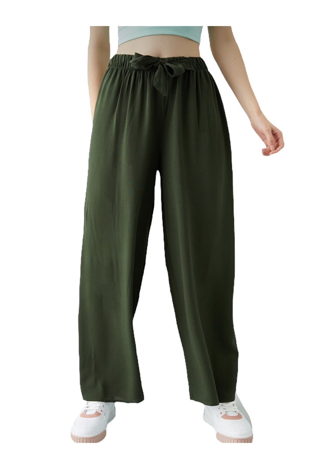 Kadın Beli Lastikli Rahat Haki Salaş Pantolon