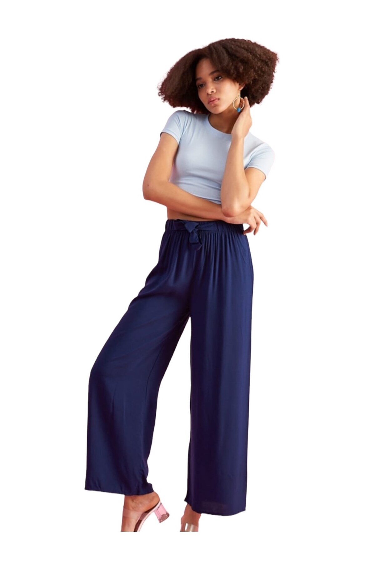 Kadın Beli Lastikli Rahat Salaş Lacivert Pantolon