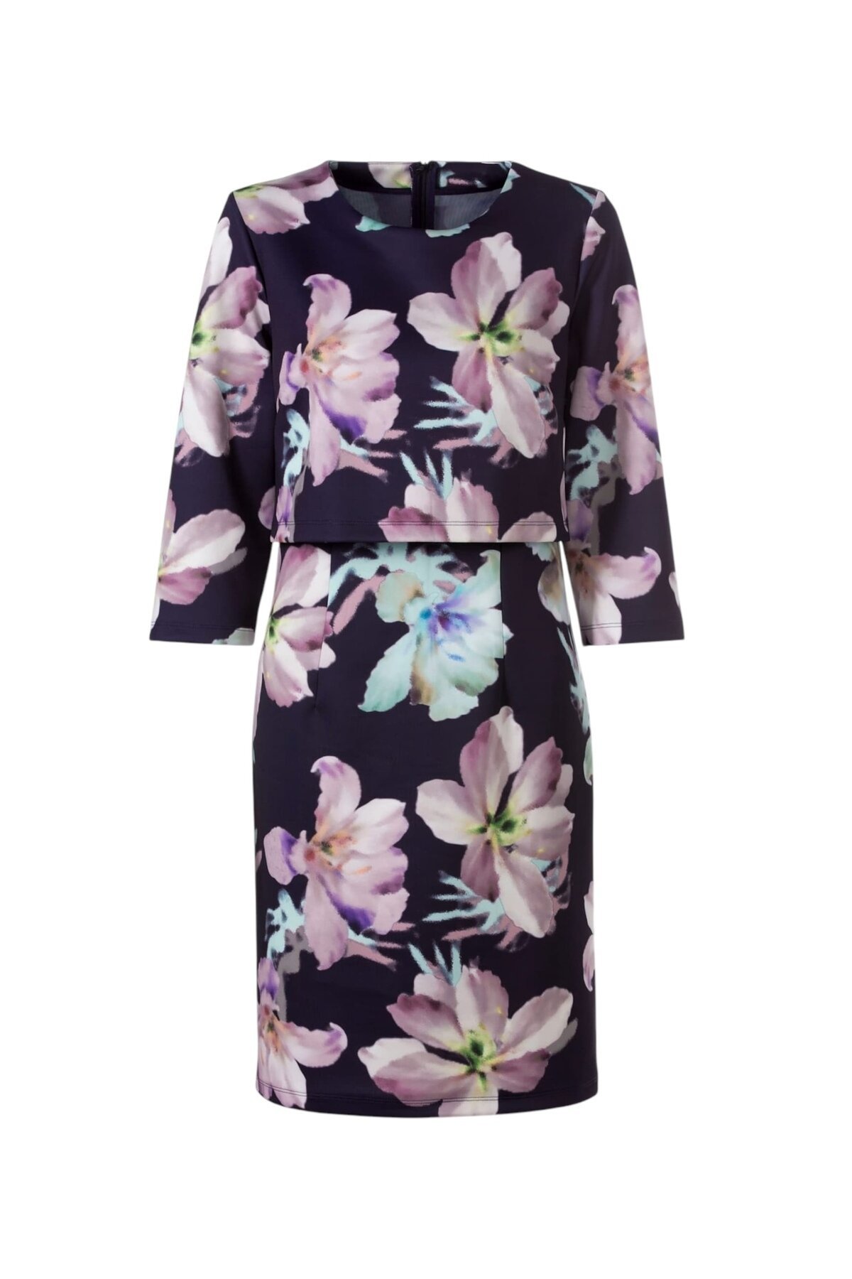 Kadın Bisiklet Yaka Çiçek Desenli Truvakar Kol Tasarım Spor Şık Büyük Beden Curve Elbise