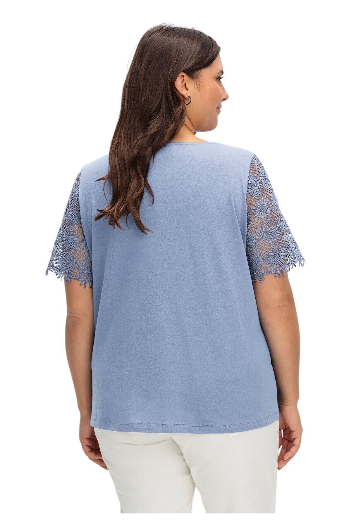 Kadın Bisiklet Yaka Dantel Yarım Kol Spor Şık Büyük Beden Curve Pamuk Bluz