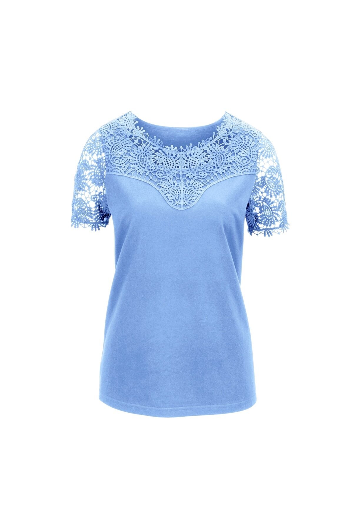 Kadın Bisiklet Yaka Dantel Yarım Kol Spor Şık Büyük Beden Curve Pamuk Bluz