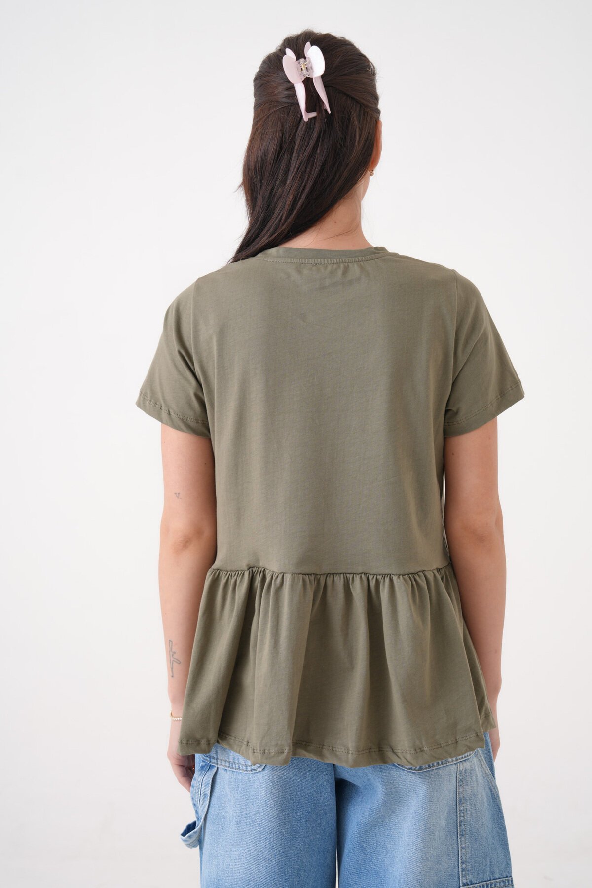 Kadın Bisiklet Yaka Yarım Kol Eteği Pileli Spor Şık Örme Rahat Kalıp Yazlık Bluz