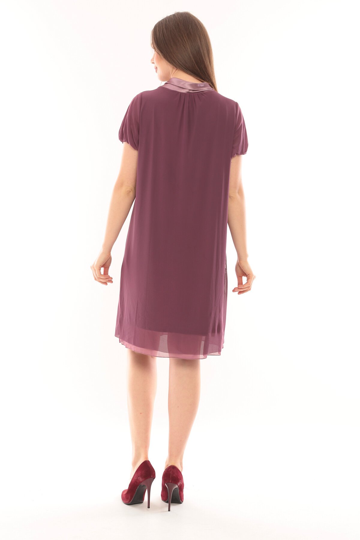 Kadın Büyük Beden Yarım Kol Şifon Çiçek Desenli Curve Astarlı Spor Şık Elbise