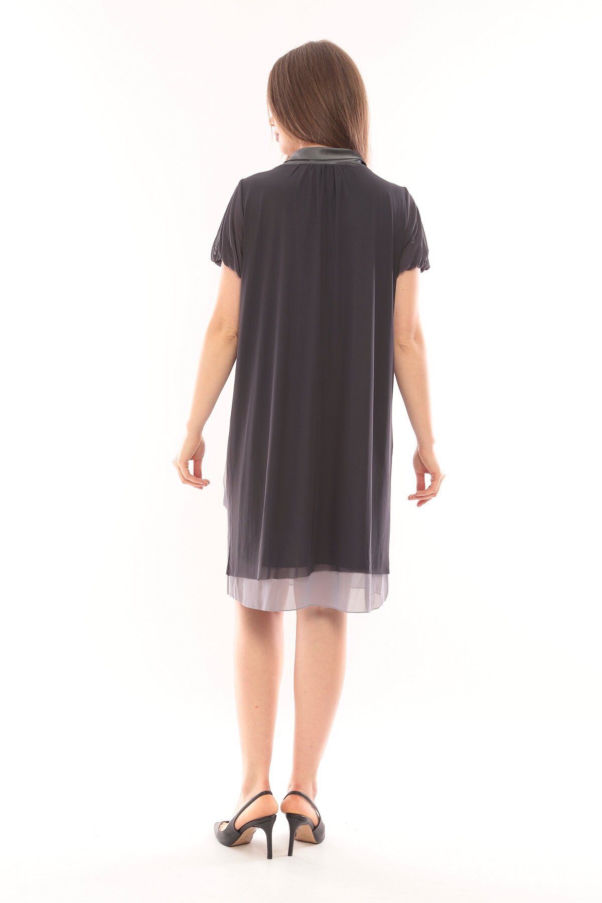 Kadın Büyük Beden Yarım Kol Şifon Çiçek Desenli Curve Astarlı Spor Şık Elbise