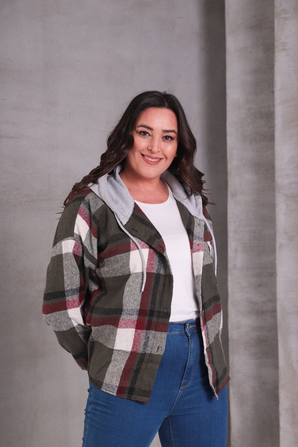 Kadın Curve Desenli Renkli Oduncu Oversize Büyük Beden Ceket Gömlek