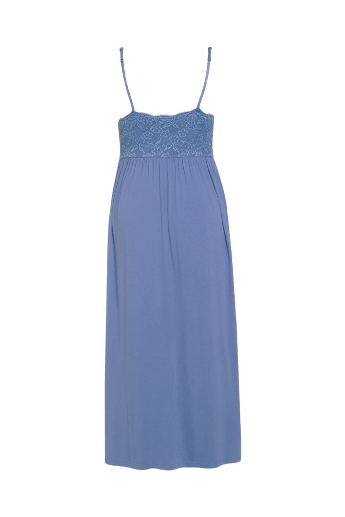 Kadın Dantel Detay Askılı Bebe-buz Mavi Şık Uzun Büyük Beden Curve Viskon Gecelik Elbise