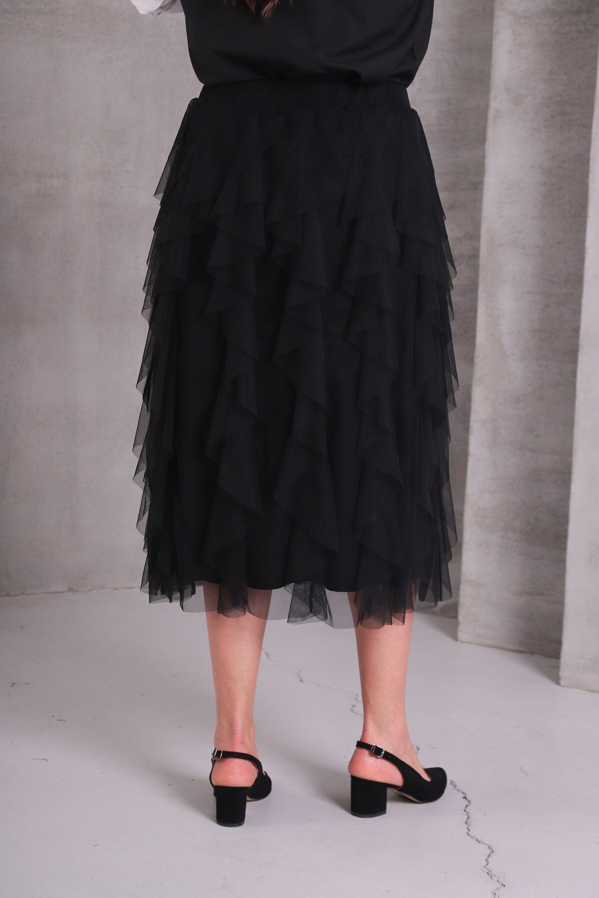 Kadın Katlı Tasarım Yüksek Bel Beli Lastikli Spor Şık Curve Büyük Beden Tül Etek