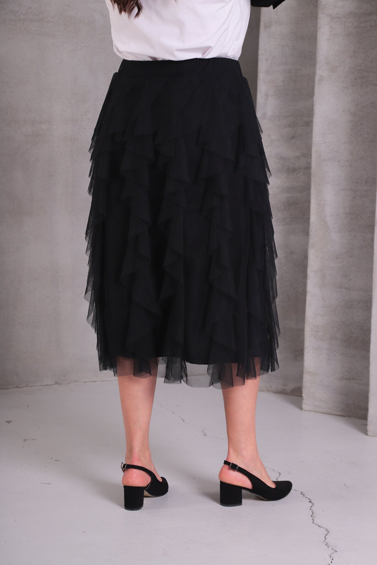 Kadın Katlı Tasarım Yüksek Bel Beli Lastikli Spor Şık Curve Büyük Beden Tül Etek