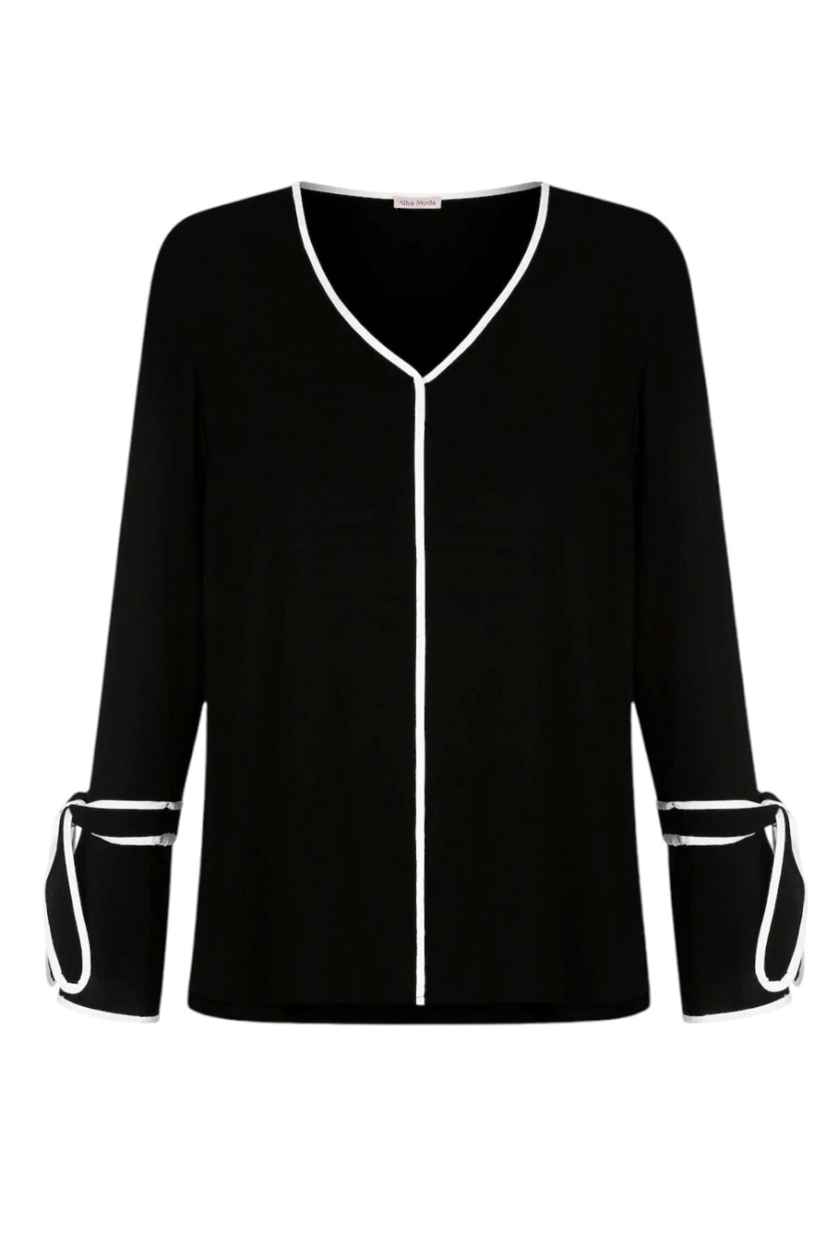 Kadın Kol Bağlamalı Beyaz Biyeli Spor Şık Curve Büyük Beden Viskon Tasarım Bluz