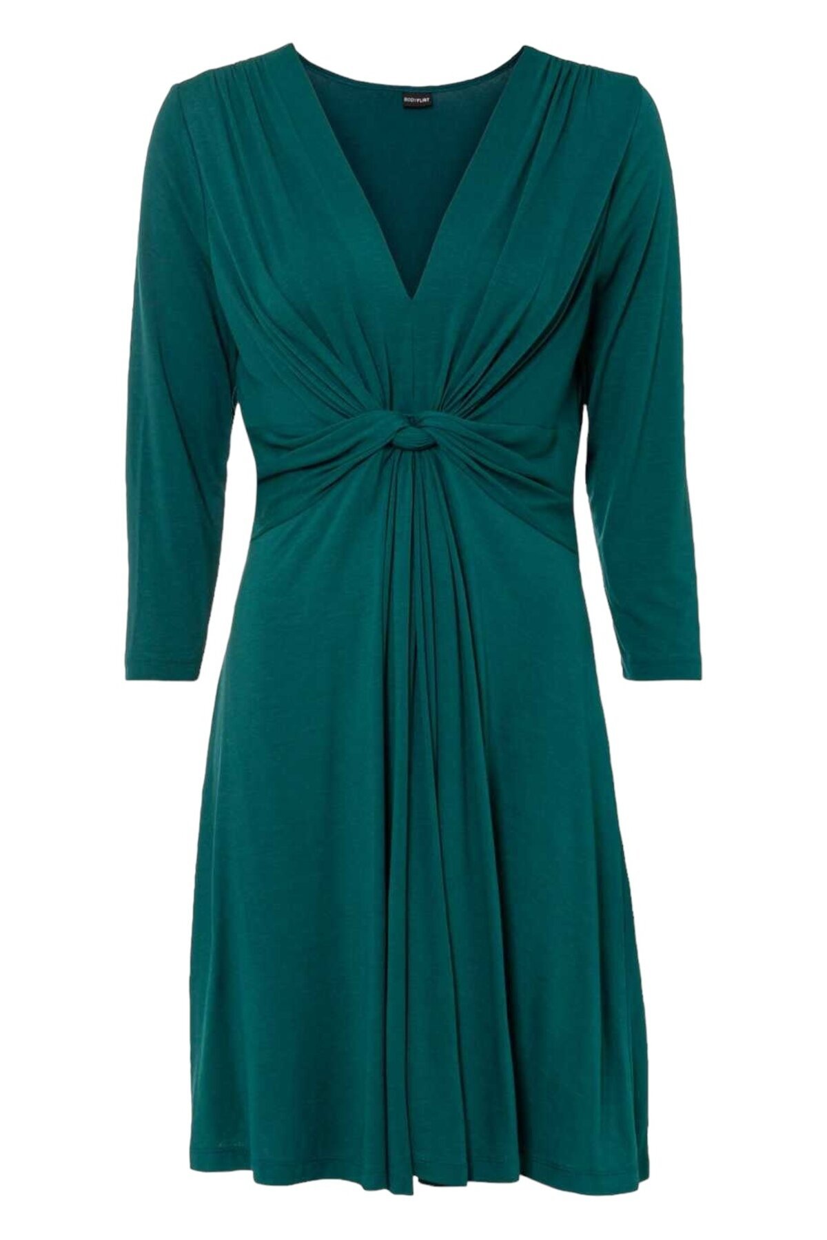 Kadın Önden Düğümlü V Yaka Spor Şık Truvakar Kol Casual Curve Hamile Elbisesi