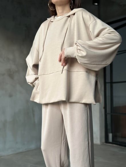 Kadın Oversize Fermuarlı Kapüşonlu Sweatshirt Pileli Paça Tesettüre Uygun Spor Şık Eşofman Takımı
