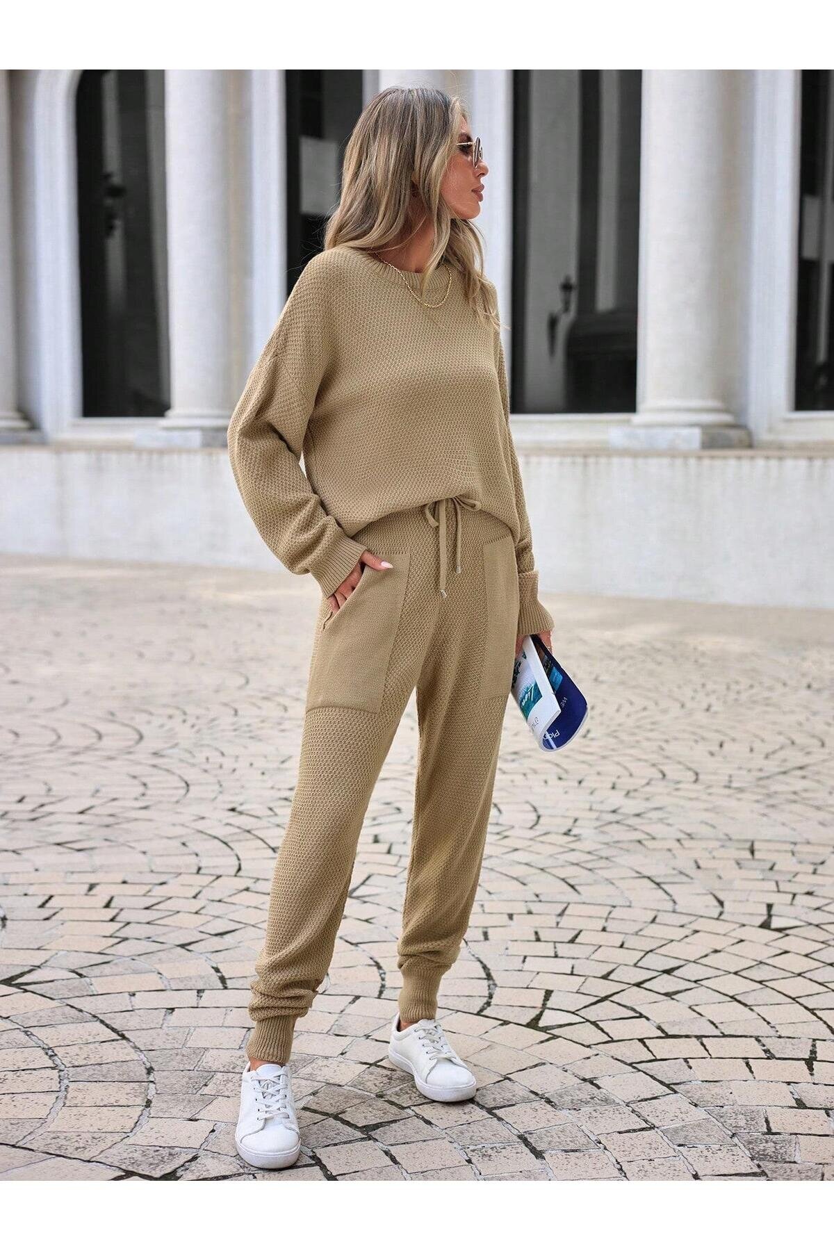 Kadın Rahat Kalıp Örgü Triko Tasarım Takım
