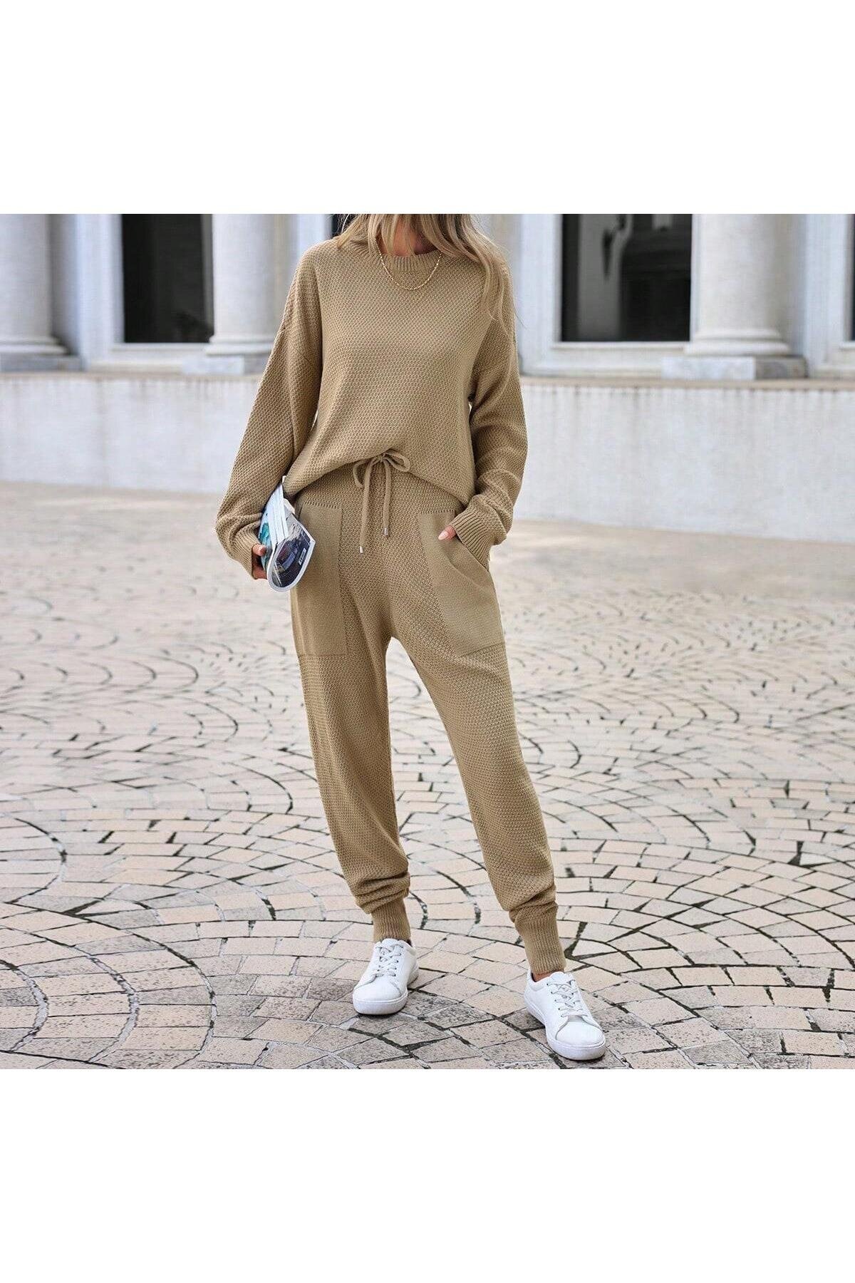 Kadın Rahat Kalıp Örgü Triko Tasarım Takım