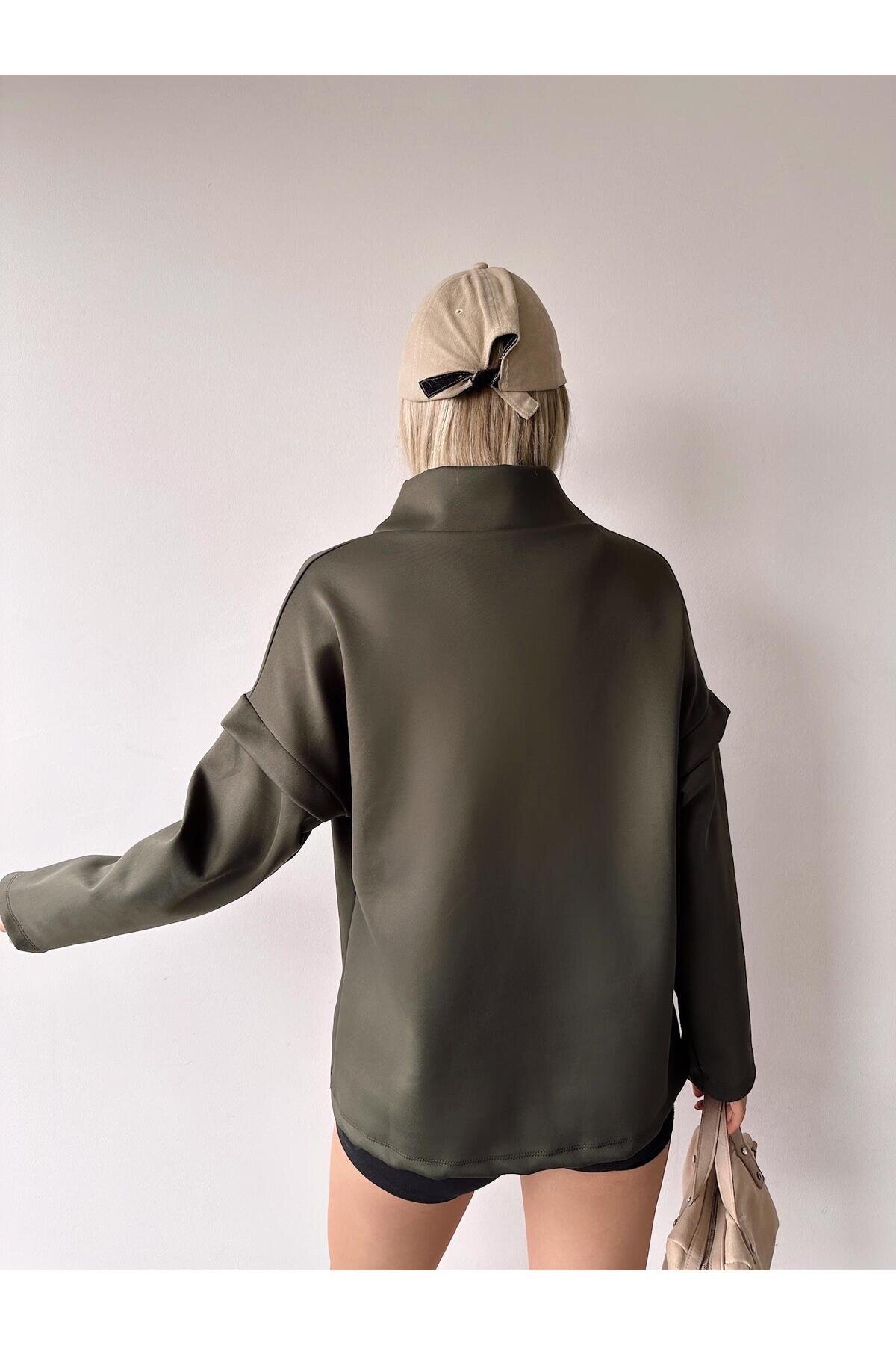 Kadın Tasarım Bağcıklı Yaka Super Şık Trend Scuba Sweatshirt