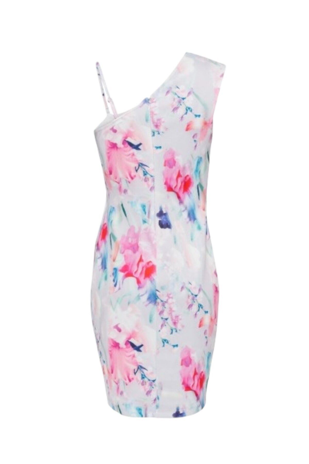 Kadın Tek Omuz Batık Desenli Asimetrik Kesim Tasarım Şık Gece Abiye Elbise