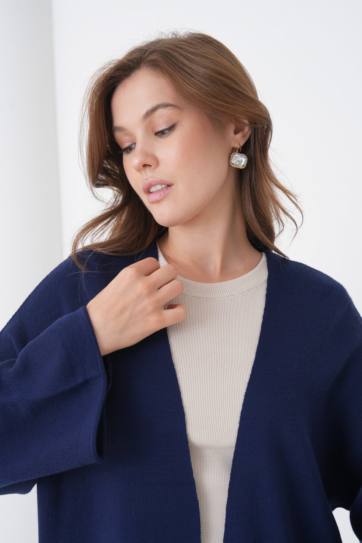 Kadın Tesettüre Uygun Maxi Boy Uzun Kol Cepli Spor Şık Triko Ceket