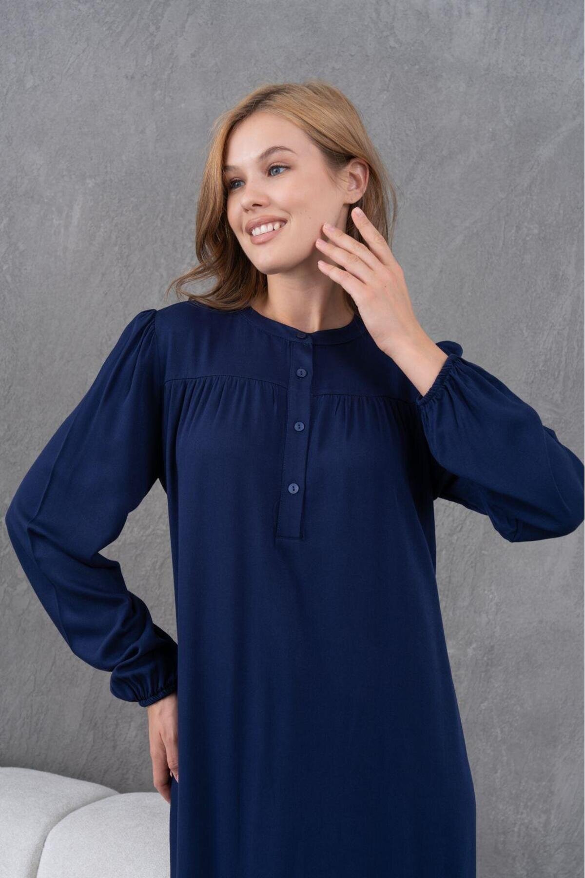 Kadın Tesettüre Uygun Uzun Kol Beli Bağcıklı Maxi Boy Rahat Büyük Beden Şık Pamuk Elbise