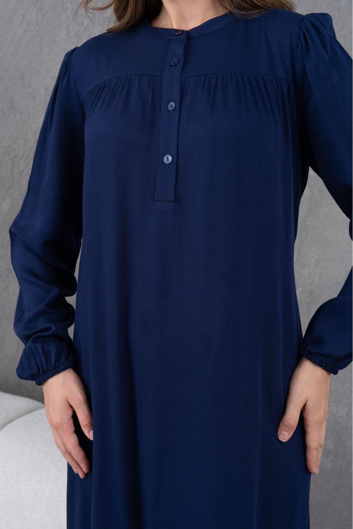 Kadın Tesettüre Uygun Uzun Kol Beli Bağcıklı Maxi Boy Rahat Büyük Beden Şık Pamuk Elbise