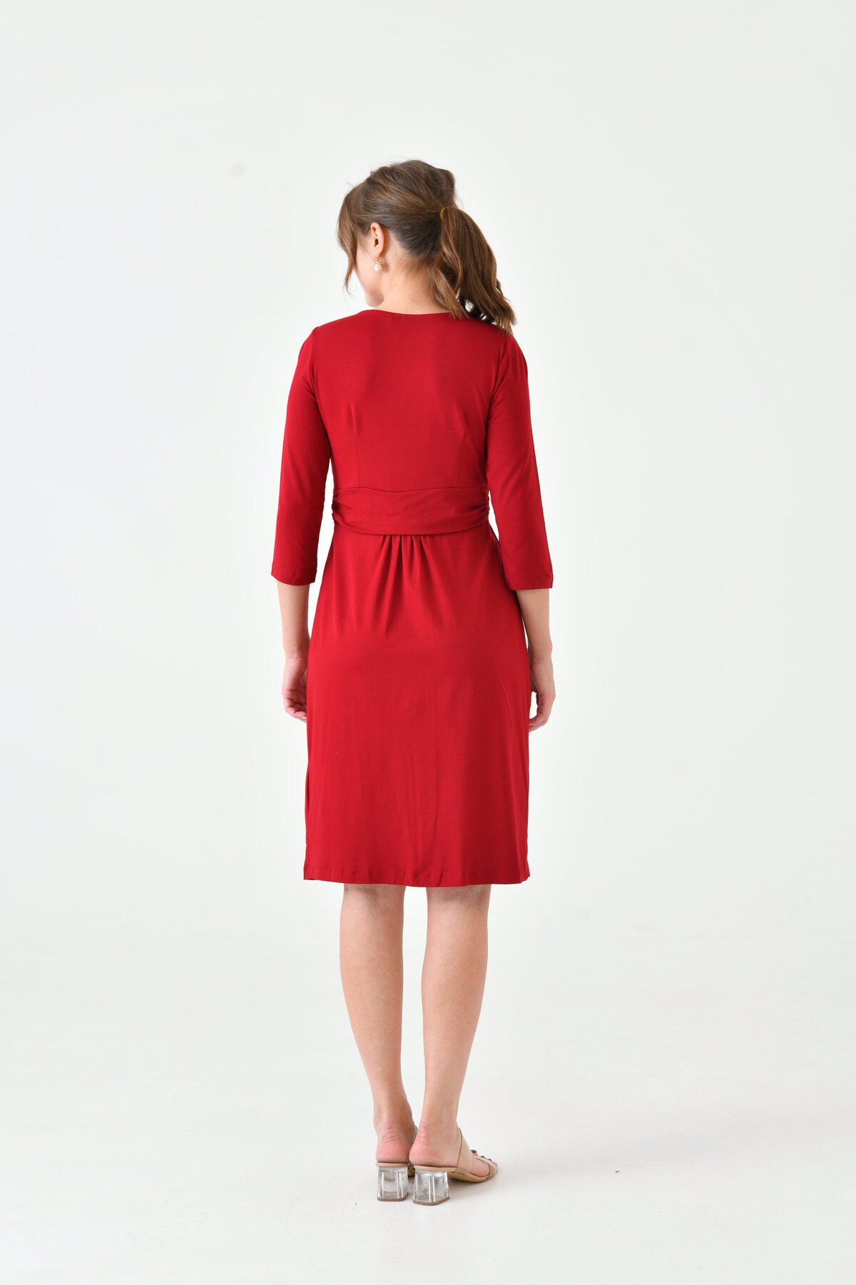 Kadın Uzun Kol Emzirme Detaylı Tesettüre Uygun Viskon Rahat Şık Midi Hamile Elbisesi