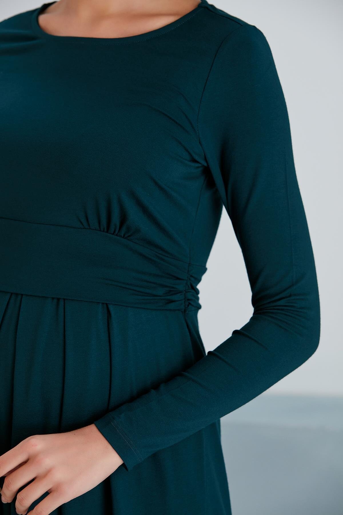 Kadın Uzun Kol Emzirme Detaylı Viskon Rahat Şık Hamile Elbisesi