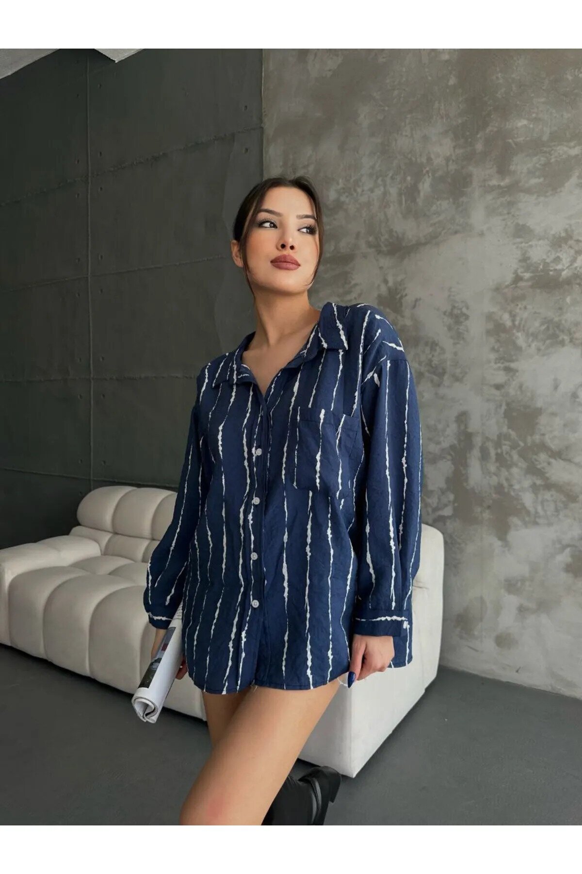 Kadın Uzun Kol Tesettüre Uygun Rahat Pamuk Spor Şık Casual Oversize Gömlek