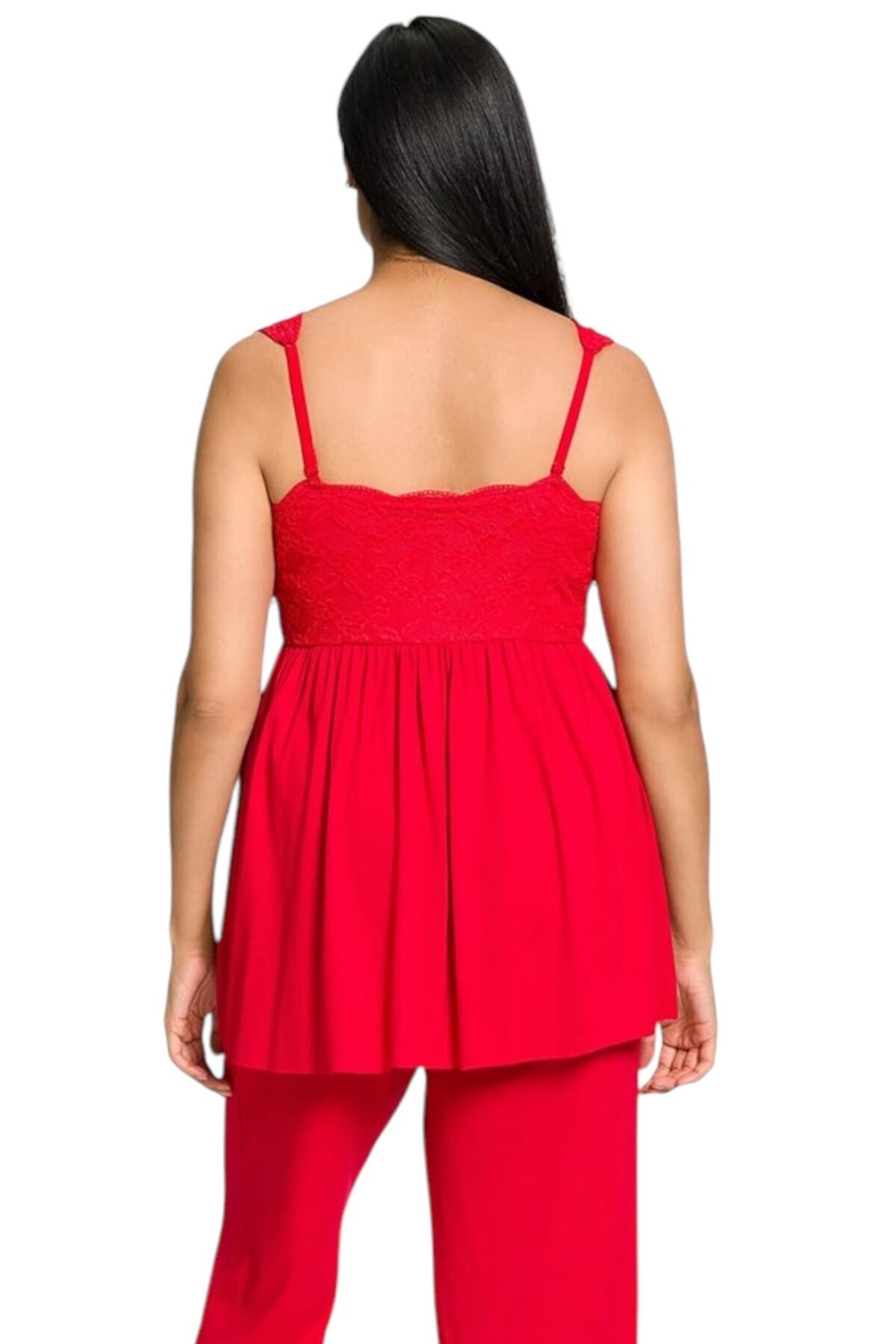 Kadın V Yaka Dantel Detay Askılı Şık Büyük Beden Curve Viskon Gecelik Bluz