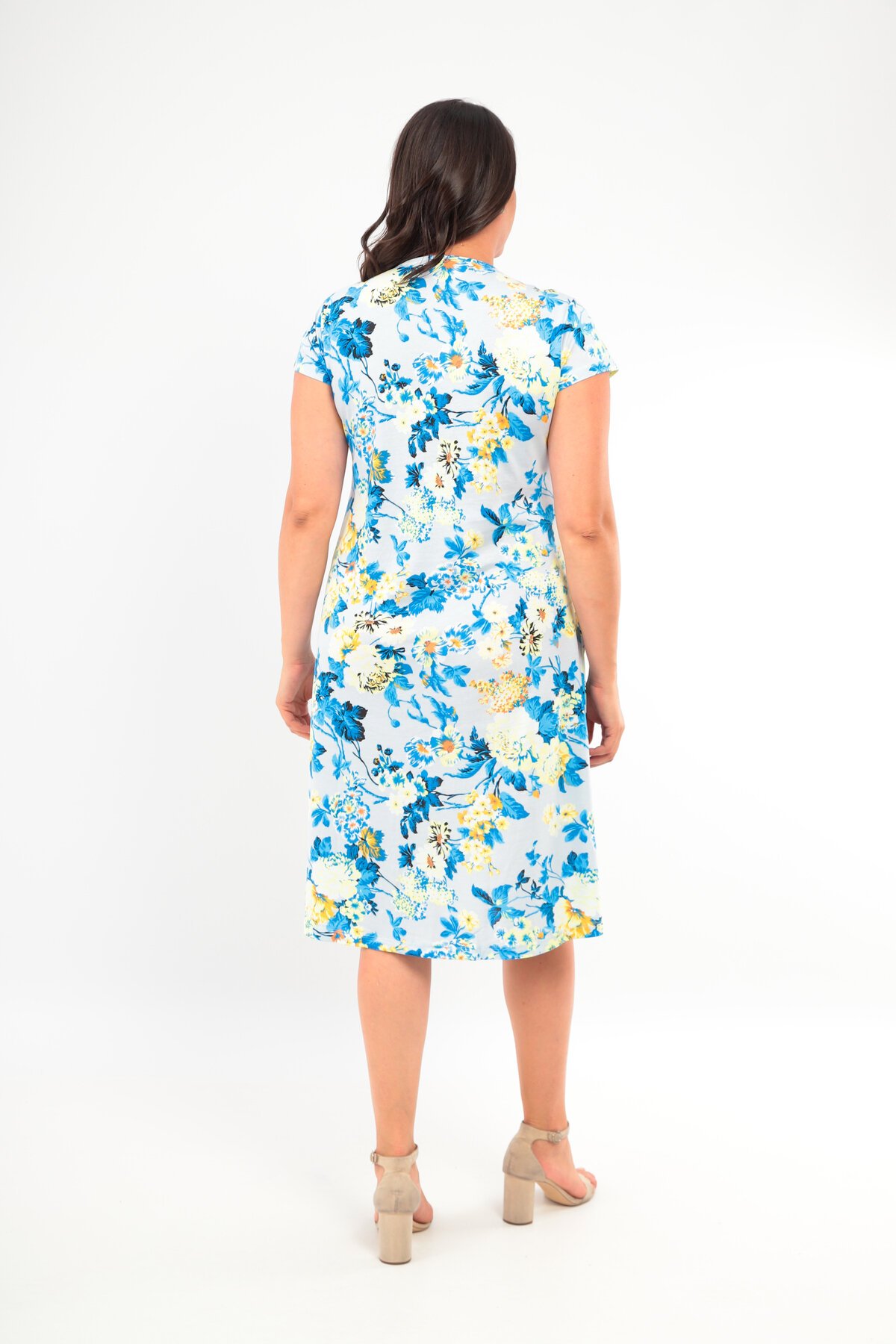 Kadın Yakası Güpürlü A Kesim Yarım Kol Viskon Günlük Midi Boy Büyük Beden Desenli Elbise Gecelik