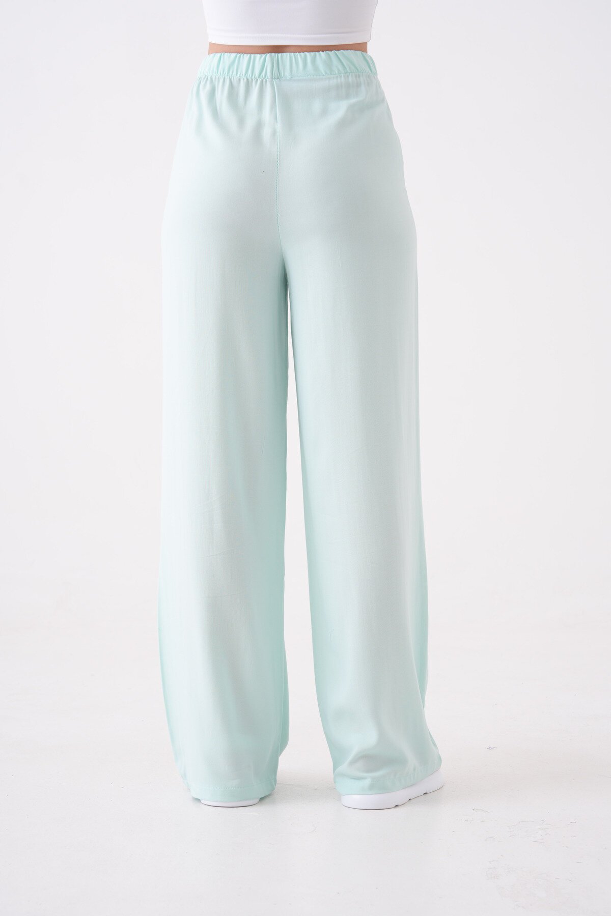 Kadın Yüksek Bel Kuşaklı %100 Viscose Pamuk Geniş Paça Şık Casual Büyük Beden Curve Pantolon