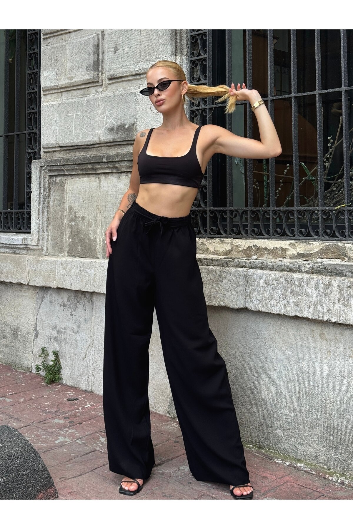 Kadın Yüksek Bel Kuşaklı %100 Viscose Pamuk Geniş Paça Şık Casual Büyük Beden Curve Pantolon