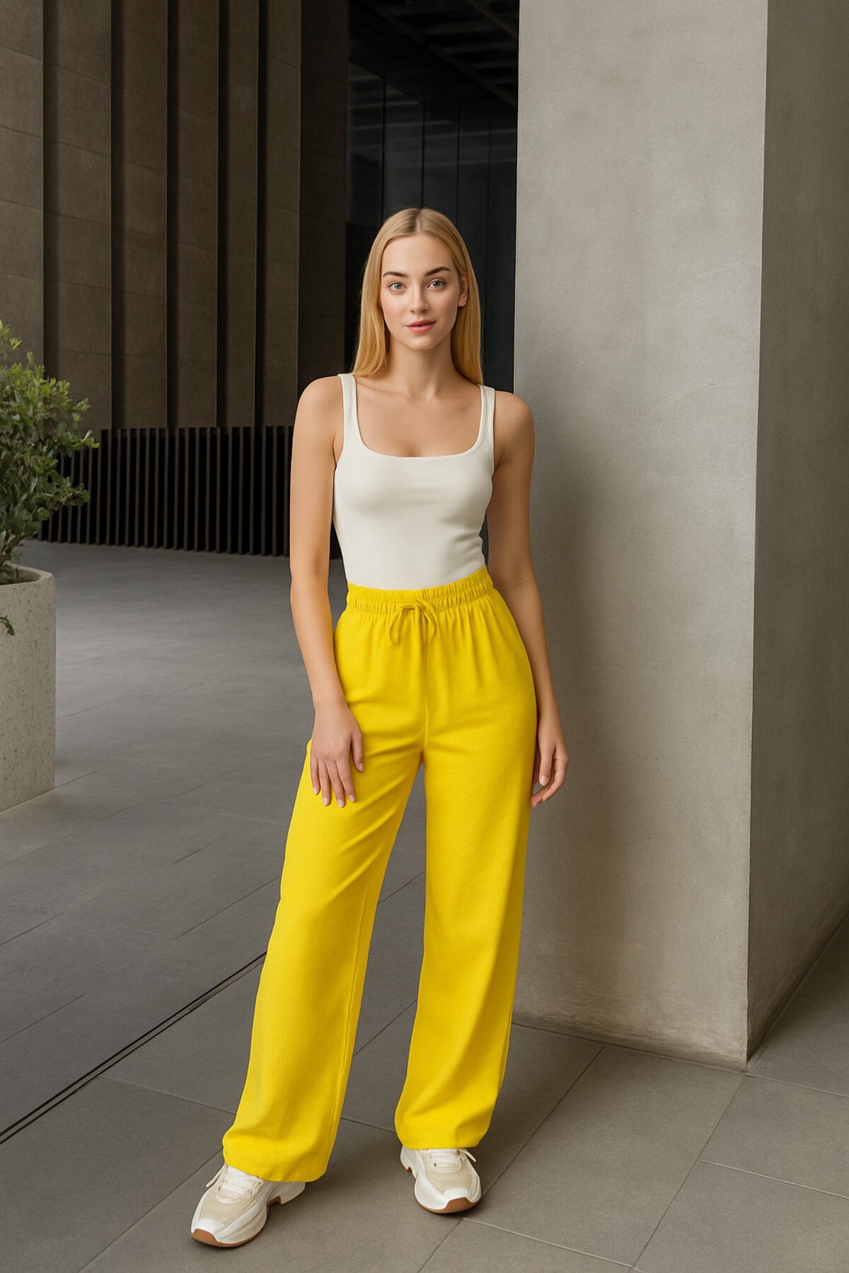 Kadın Yüksek Bel Kuşaklı %100 Viscose Pamuk Geniş Paça Şık Casual Büyük Beden Curve Pantolon