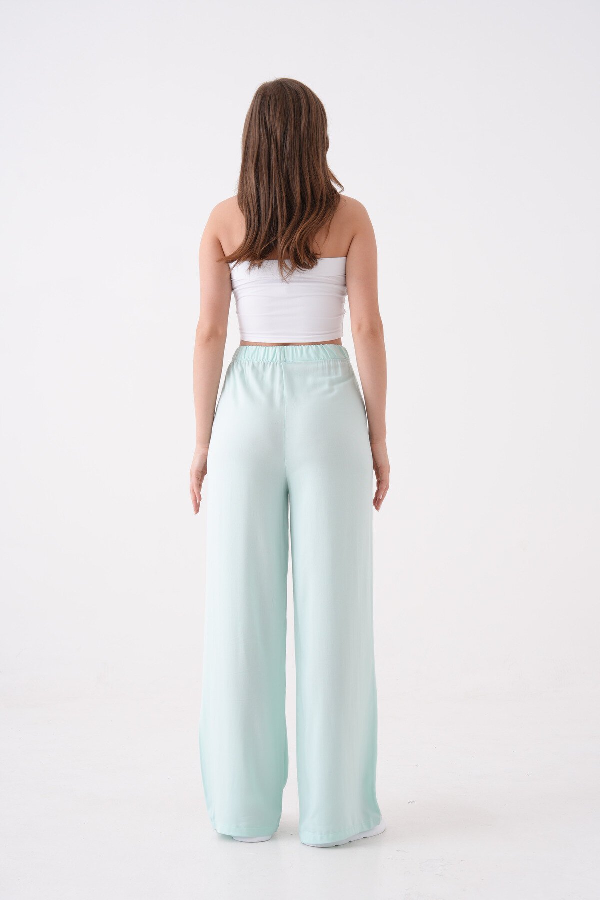 Kadın Yüksek Bel Kuşaklı %100 Viscose Pamuk Geniş Paça Şık Casual Büyük Beden Curve Pantolon