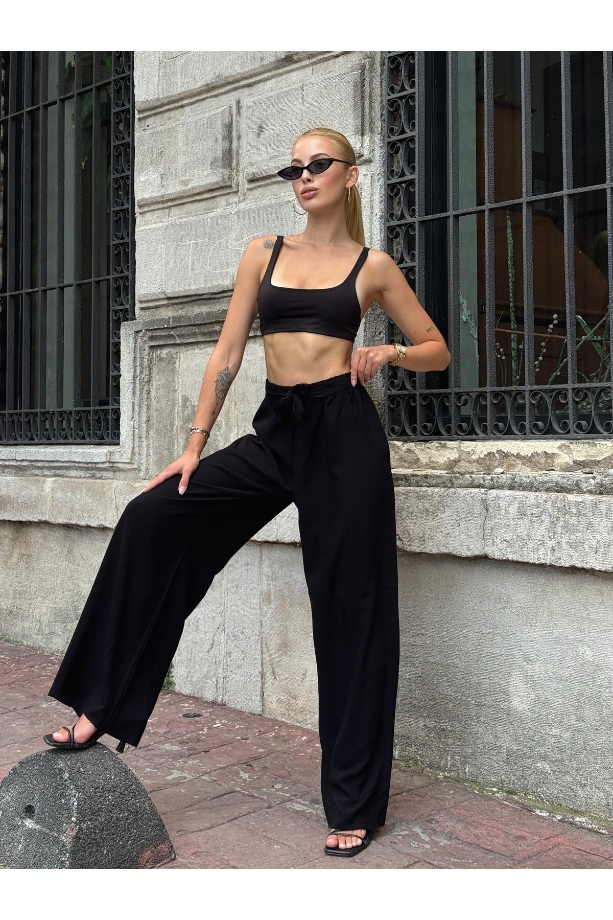 Kadın Yüksek Bel Kuşaklı %100 Viscose Pamuk Geniş Paça Şık Casual Büyük Beden Curve Pantolon