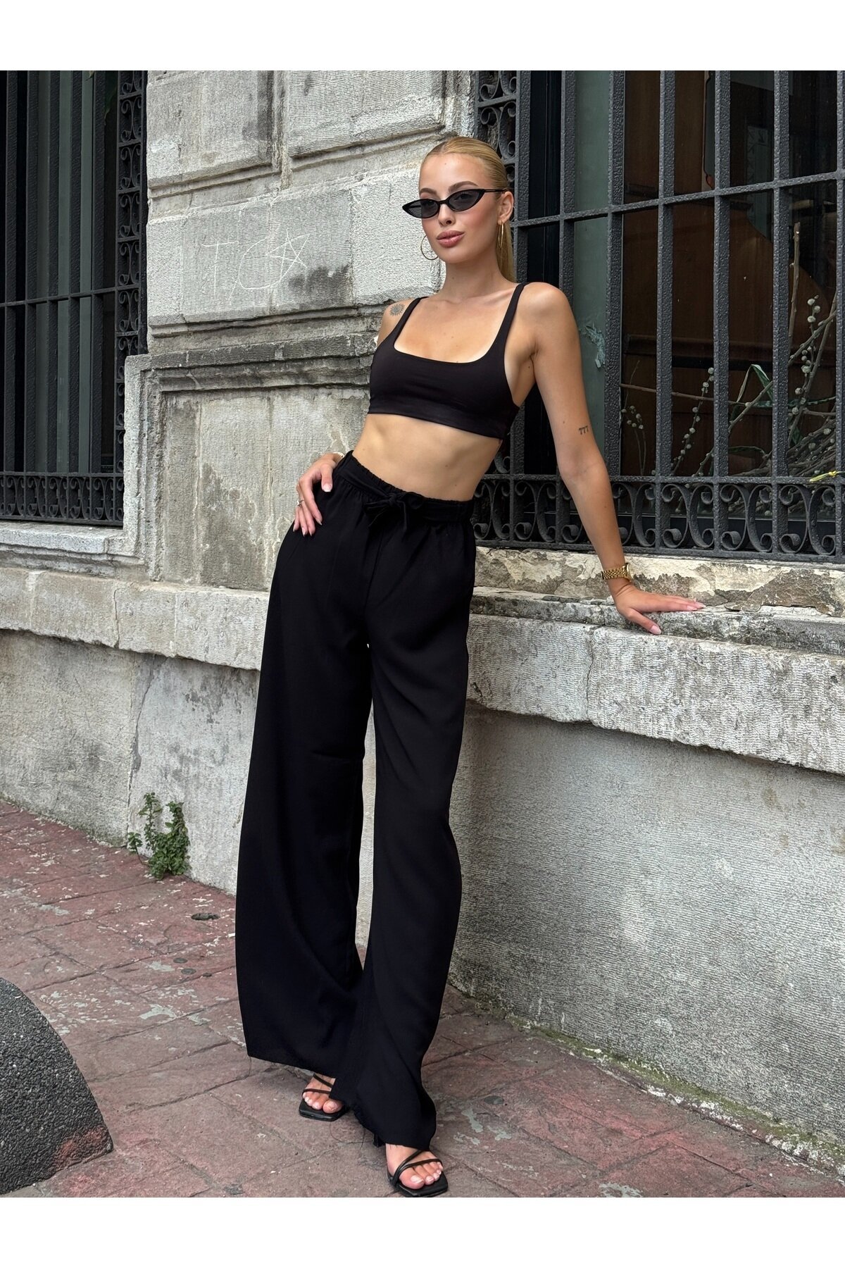 Kadın Yüksek Bel Kuşaklı %100 Viscose Pamuk Geniş Paça Şık Casual Büyük Beden Curve Pantolon