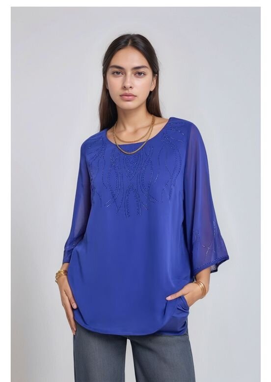 Kadın  Asimetrik Kesim Şifon Curve Büyük Beden Viskon Spor Şık Bluz