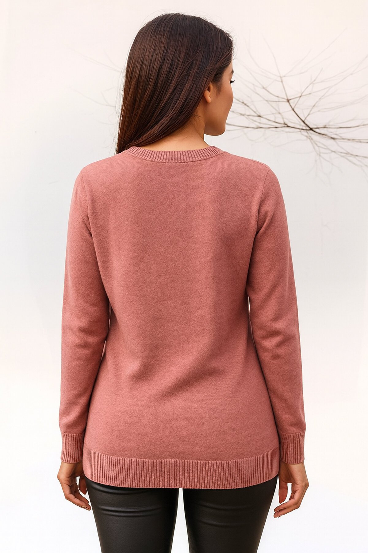 Kadın Bisiklet Yaka Uzun Kol Rahat Kalıp Büyük Beden Curve Kalpli Spor Şık Kazak