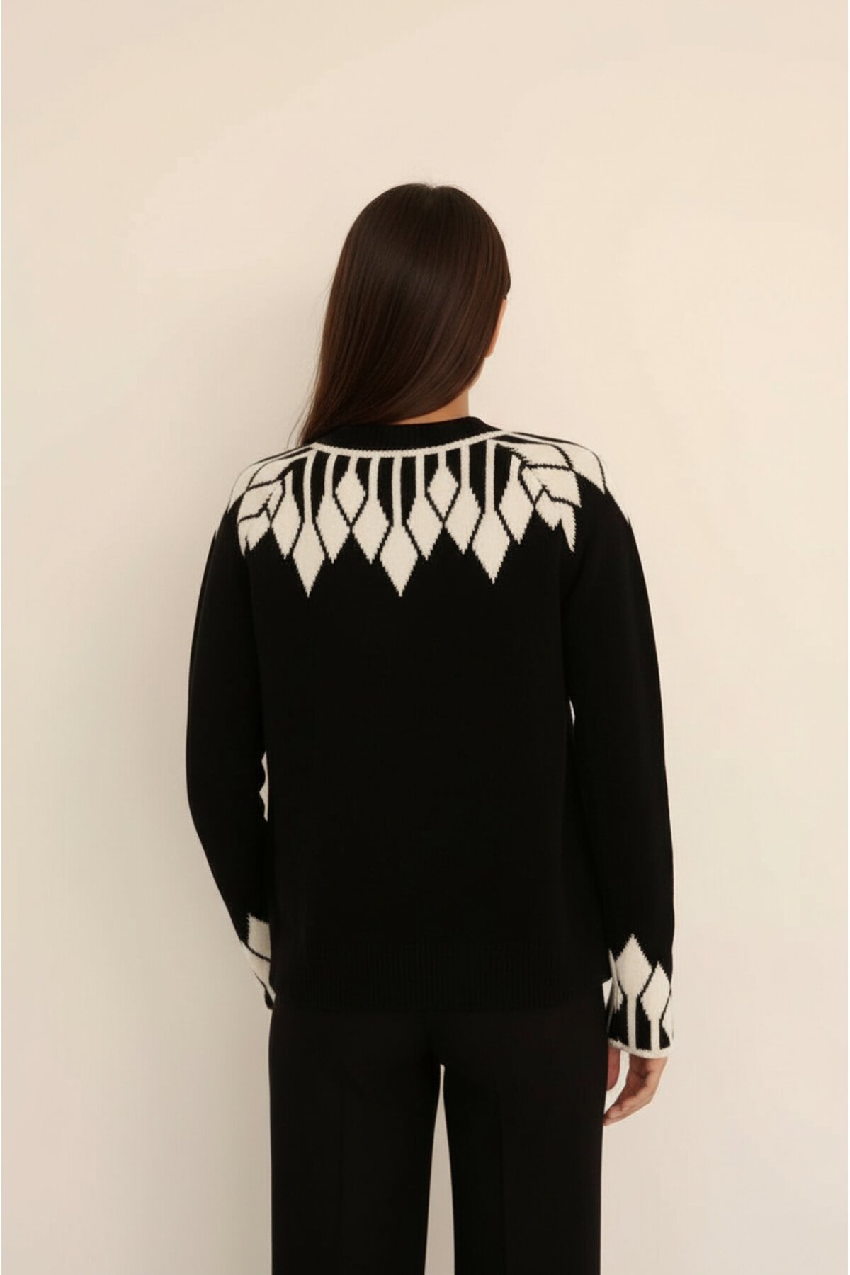 Kadın Bisiklet Yaka Desenli Uzun Kol Spor Şık Triko Kazak Tesettüre Uygun