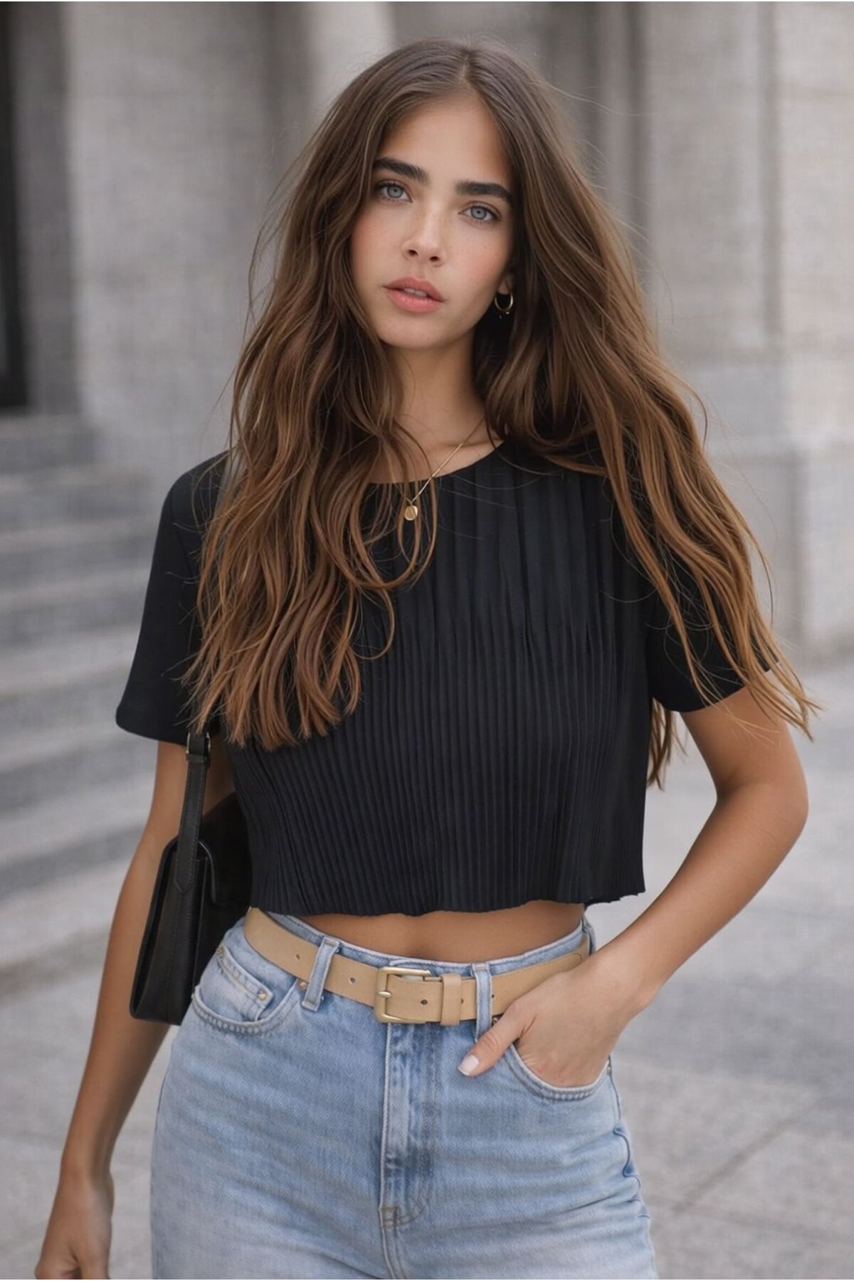 Kadın Bisiklet Yaka Dokulu Kısa Kol Akordiyon Model Tasarım Spor Şık Crop Boy Bluz