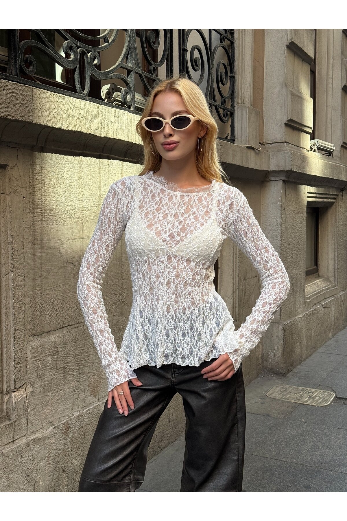 Kadın Bisiklet Yaka Full Esnek Dantel Bürümcük Spor Şık Tasarım Asimetrik Kesim Gece Bluzu