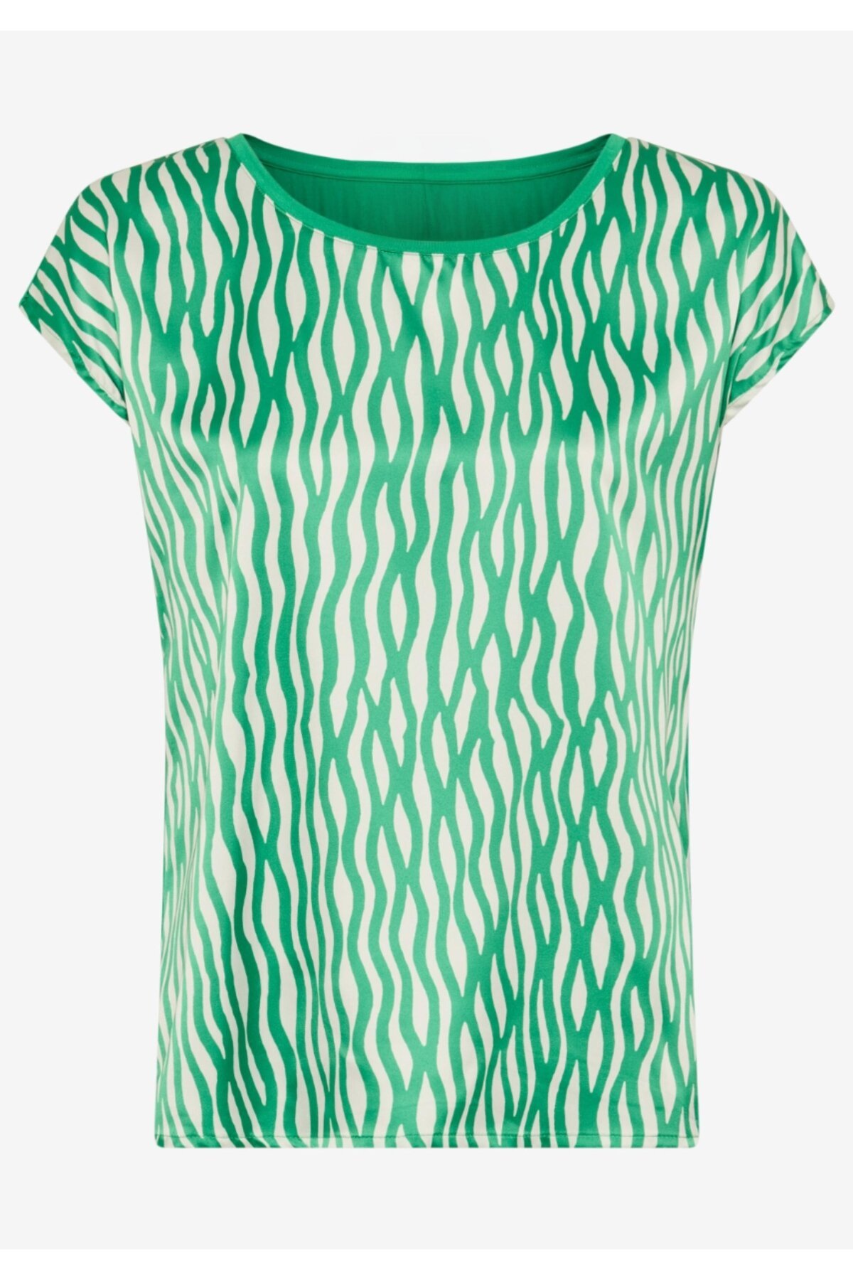 Kadın Bisiklet Yaka Saten Viskon Kısa Kol Spor Şık Desenli Bluz